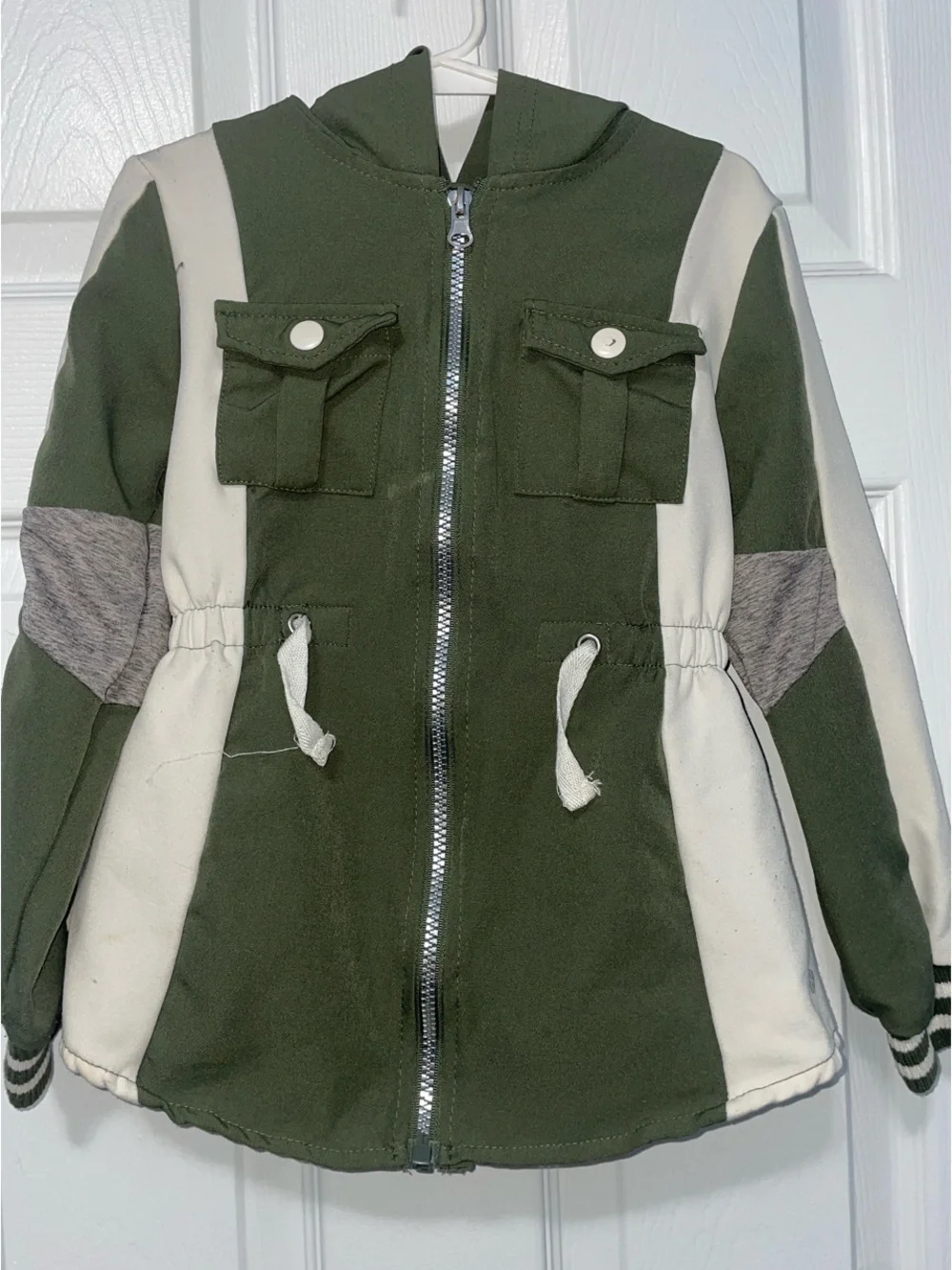 Good Karma Crew Olive & White Kids Hooded Jacket Set